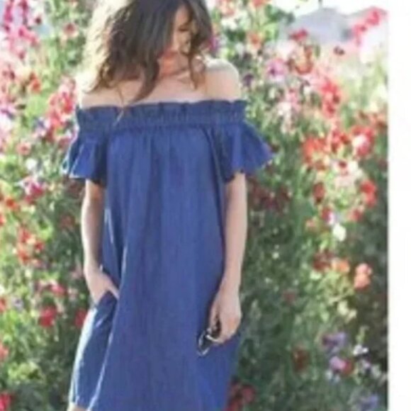 Corey Lynn Calter Off Shoulder Chambray Dress Size XS - Picture 4 of 8